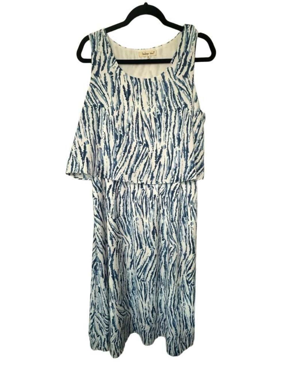 Indigo Soul Sleeveless Blue and White Animal Print Layered Maxi Dress